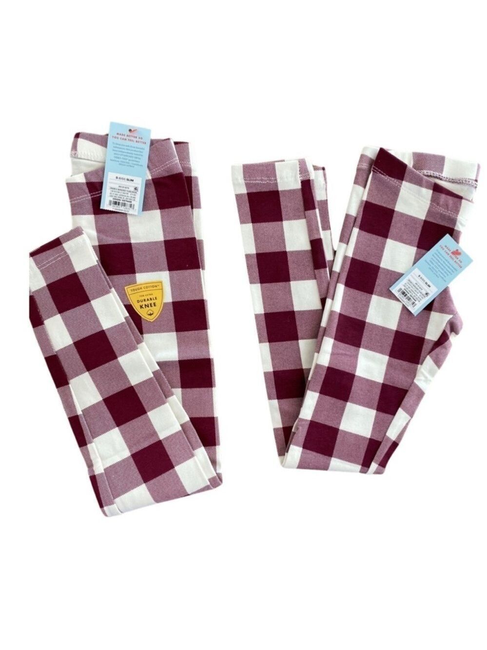 Cat & Jack Bundle of 2 Cream and Burgundy Plaid Leggings NWT Size S (6/6X) Slim